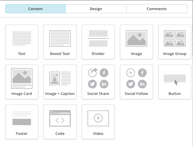 An image showing the various functions available in MailChimp