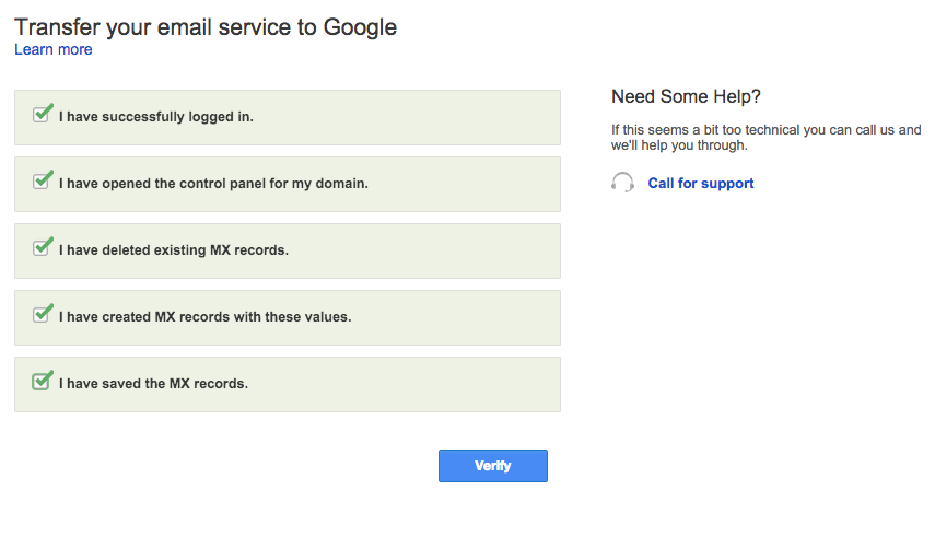 Guidance on how to set-up google hosted e-mail